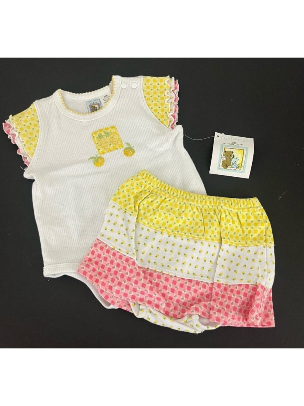 Vintage Tuti Fruiti Girl's 3-6 mos 2pc Outfit Bodysuit Top and Skirt Set NWT